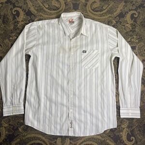 Vtg Y2K Anchor Blue Mens XL Long Sleeve Striped Button-Up Shirt